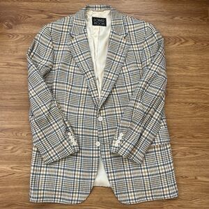 Vtg 80s Donald Brooks Trojan Deluxe of Hollywood Blazer Cashmere Plaid Mens 44